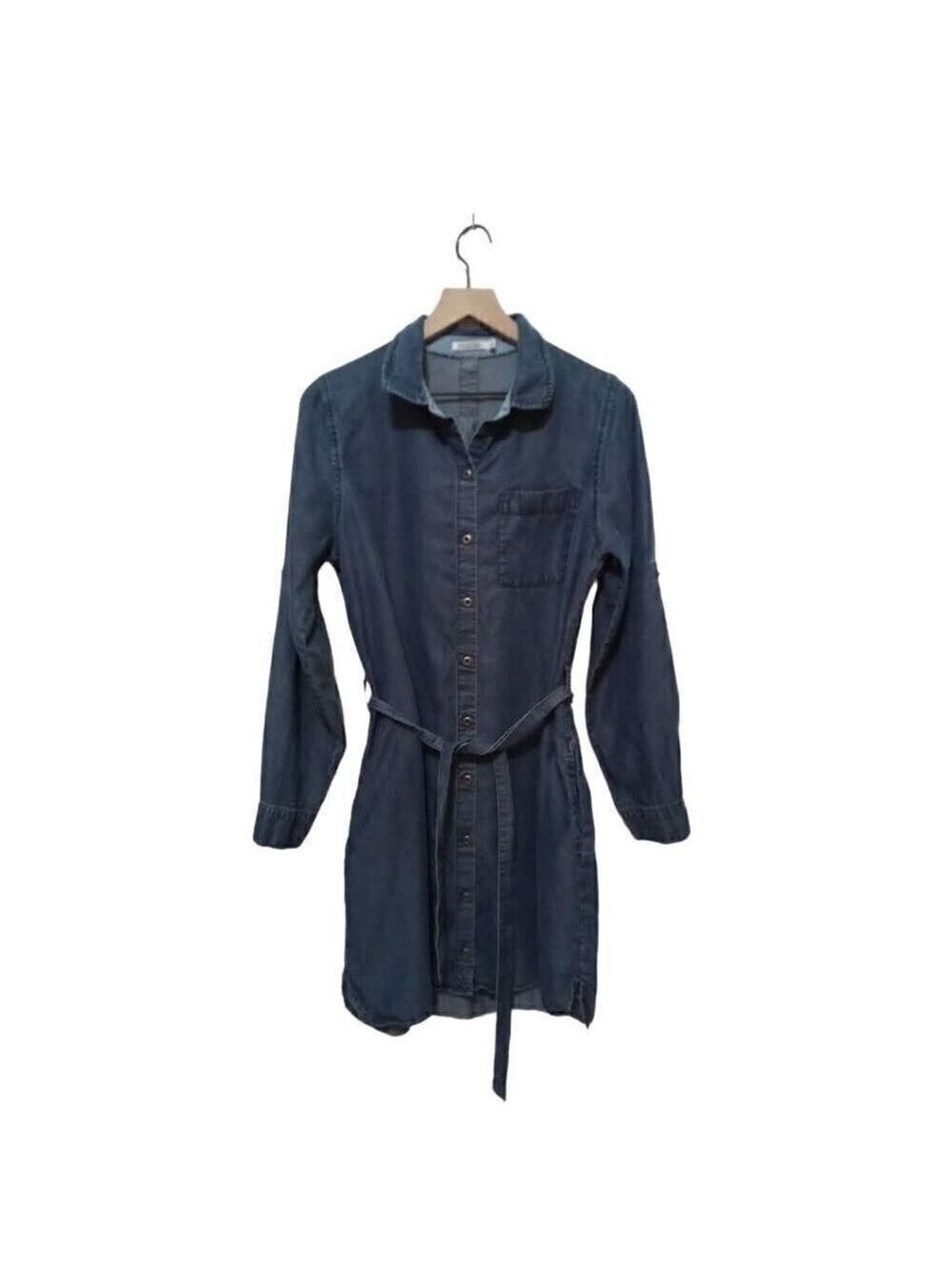 Kenneth Cole Reaction Long Sleeve Waist Tie Tencel Denim Mini Dress Sz 10